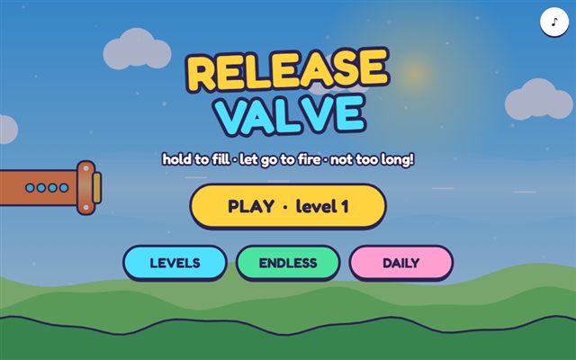 Release Valve title screen: a valve on a green hill under a blue sky